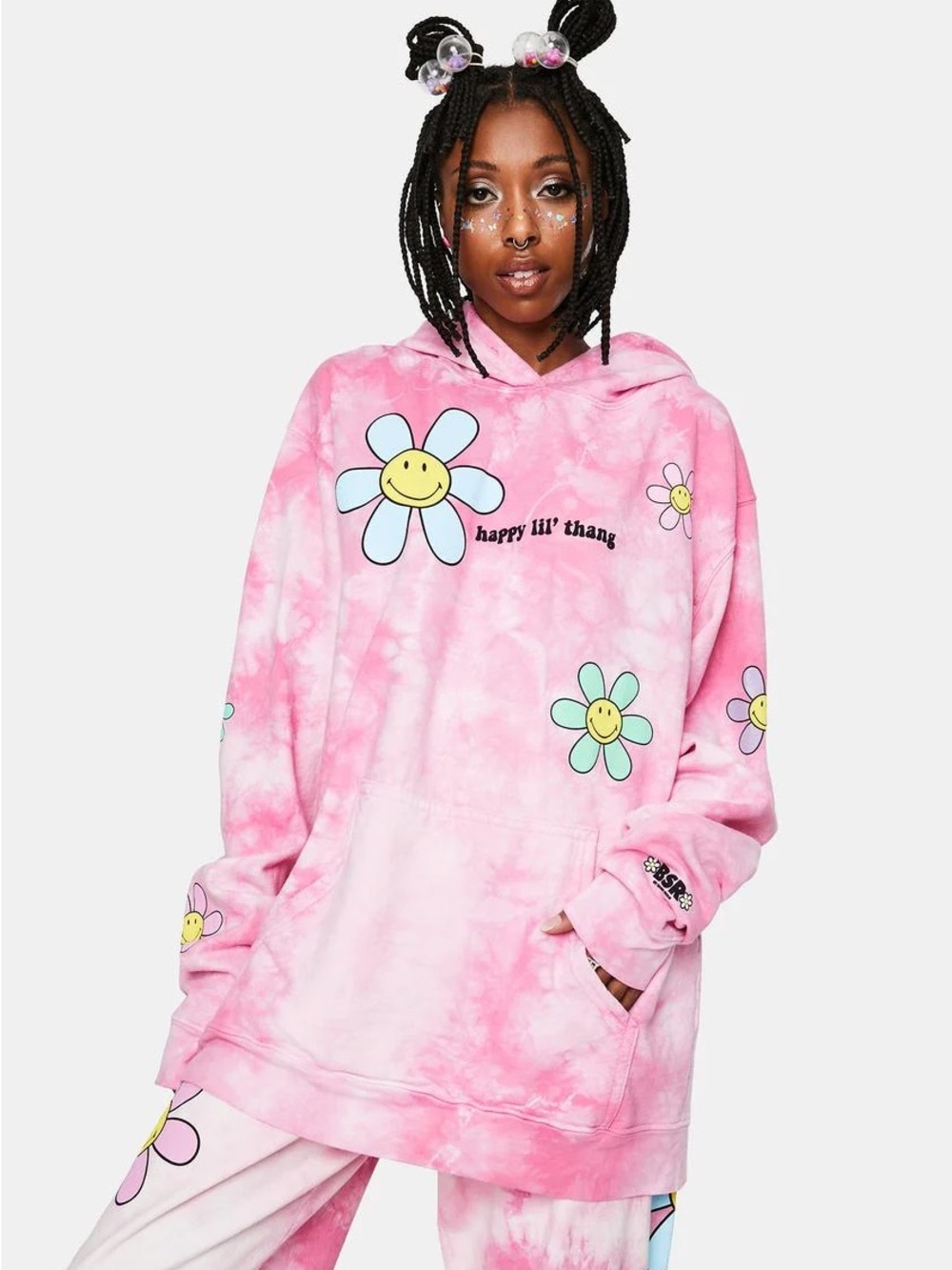 Pink Tie-Dye Smiley Daisy Hoodie| FUSCHIA LIL THANG TIE DYE HOODIE